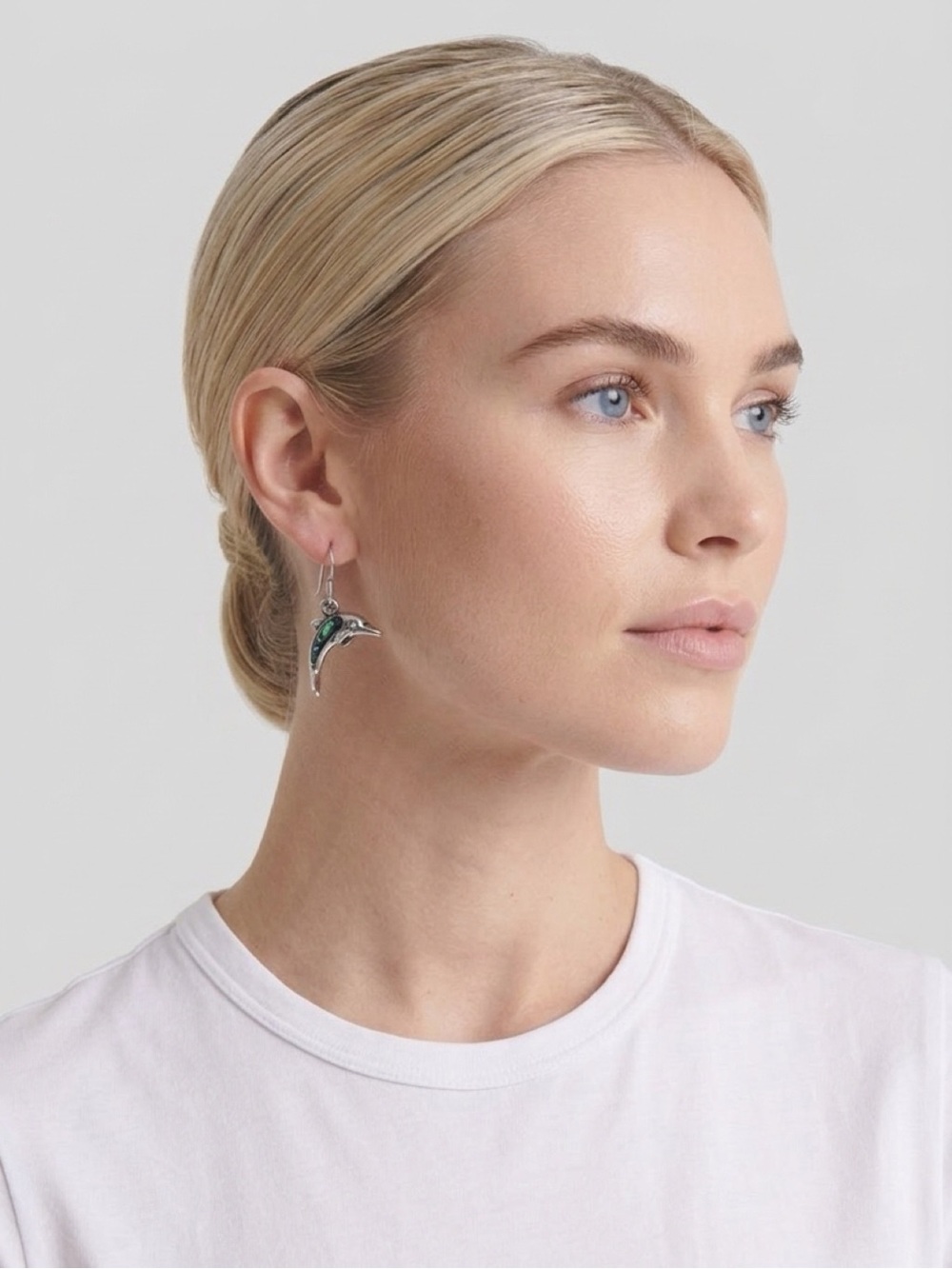 Sterling Silver Abalone Dolphin Drop Earrings